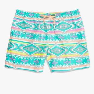 chubbies Men’s Aztec Print Swim Trunks in Teal, Pink, Yellow